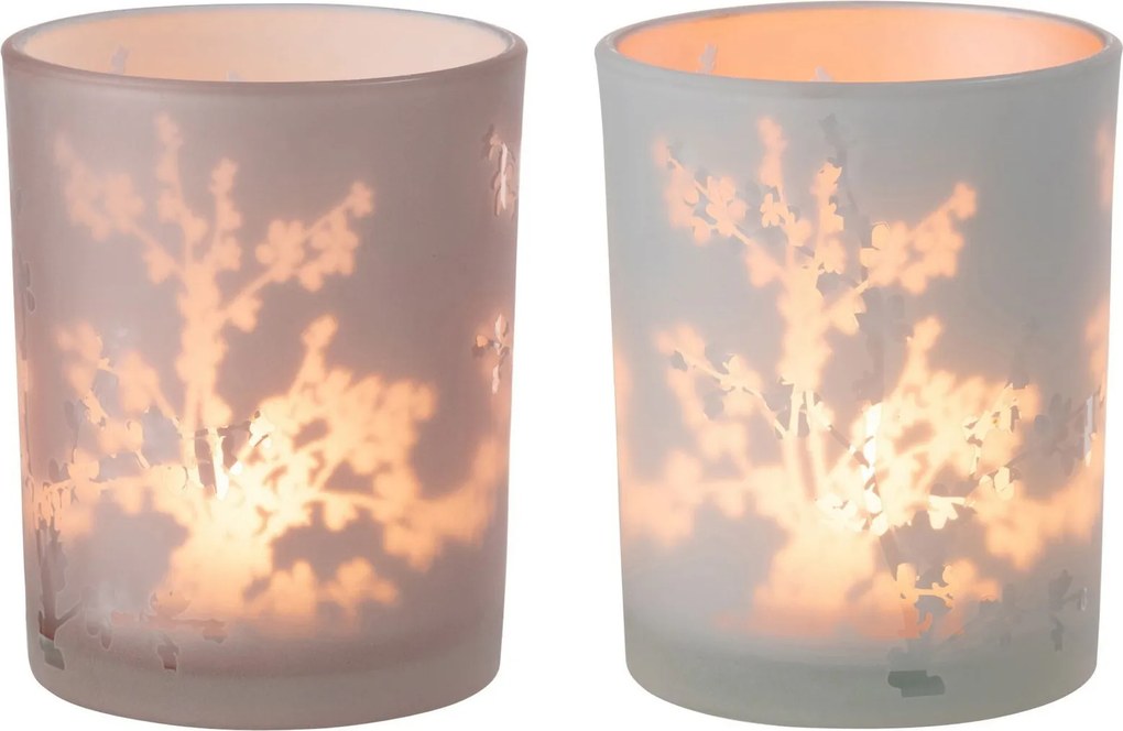 2ks ružový a modrý sklenený svietnik na čajovú sviečku Sakura - Ø 10*12cm