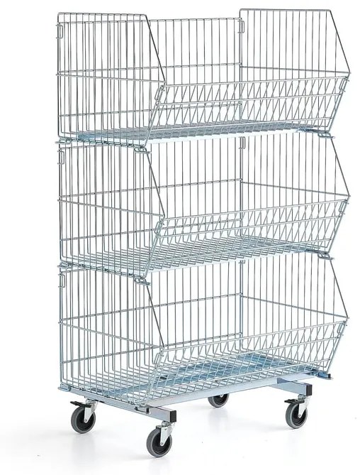 Drôtený regál na kolieskach, 1360x870x600 mm, strieborný