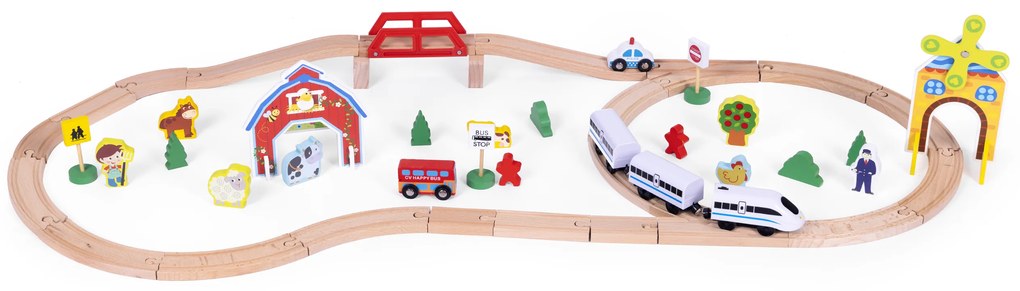 Drevená vláčiková dráha na batérie Farma 53 kusov ECOTOYS
