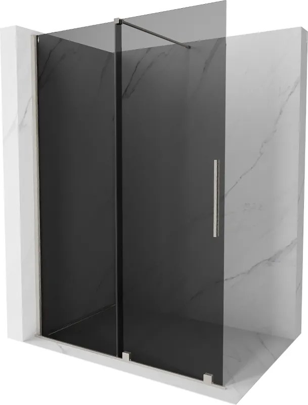 Mexen Velar, sprchová zástena s posuvnými dverami Walk-in 130 x 200 cm, 8mm šedé sklo, brúsená oceľ, 871-130-000-43-97