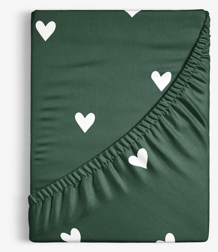 Goldea bavlnená napínacia plachta - srdiečka na tmavo zelenom 120 x 200 cm