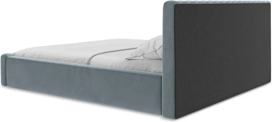 Svetlomodrá čalúnená dvojlôžková posteľ s úložným priestorom s roštom 140x200 cm Lemi – Makamii