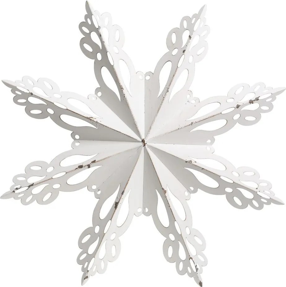 Biela antik kovová nástenná dekorácia snehová vločka Snowflake - 53*6 cm