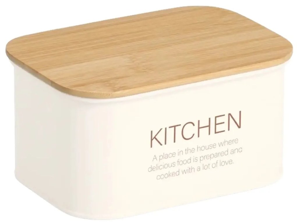 Zeller Present Plechová dóza s bambusovým vekom, biela KITCHEN ZELLER 1,2l - 17 x 12 x 9 cm