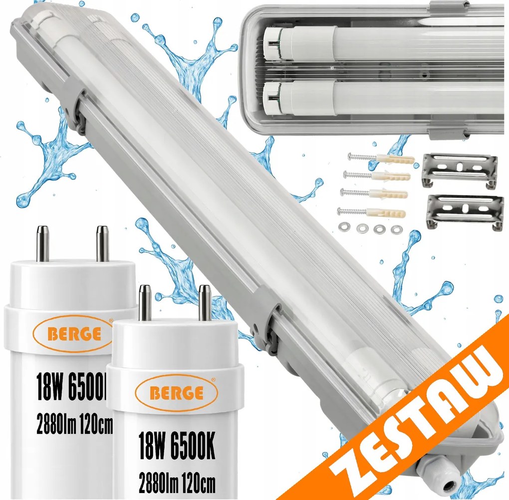 SADA Hermetické svietidlo 120cm 36W 5760lm 6500K+ 2x LED trubice Vodotesné