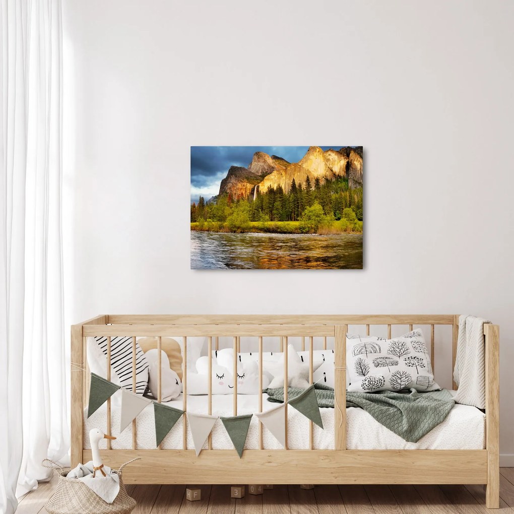 Obraz - Skaly pri jazere (70x50 cm)