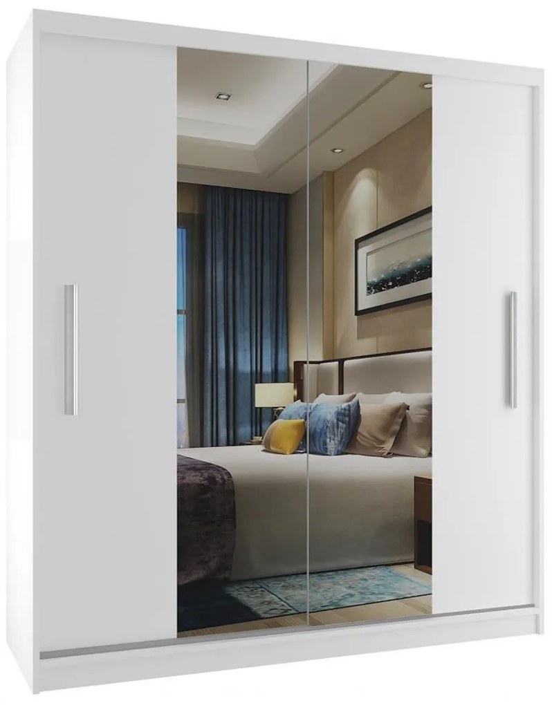 Šatníková skriňa 133 cm Belini biely mat s posuvnými dverami a zrkadlom  ME SZP2/2/W/W/0/AL