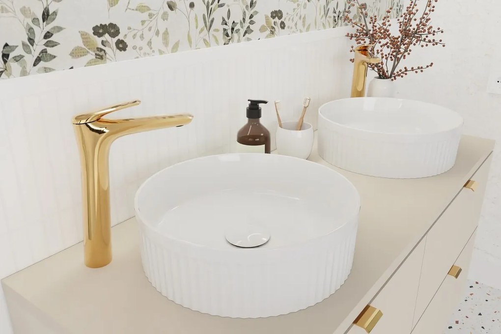 Sada keramického umyvadla na dosku a výpusti Beyond 2 biela