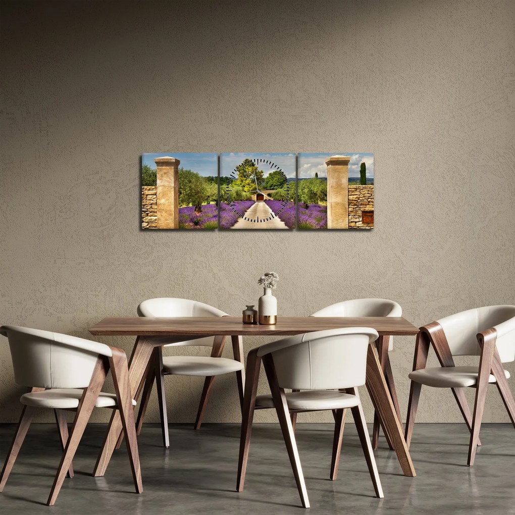 Obraz - Levanduľové cesty (s hodinami) (90x30 cm)