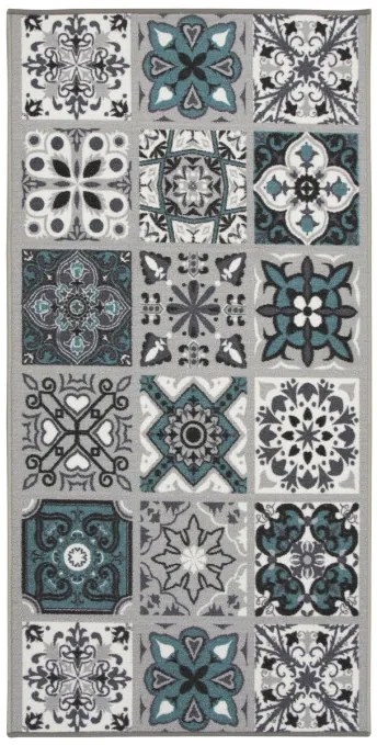 Protišmykový koberec/ behúň Patchwork tyrkysový