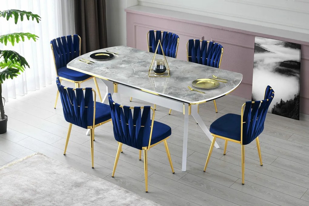 Sada jedálenských stoličiek Kusakli Navy Blue andGold, 4 ks, 4 ks