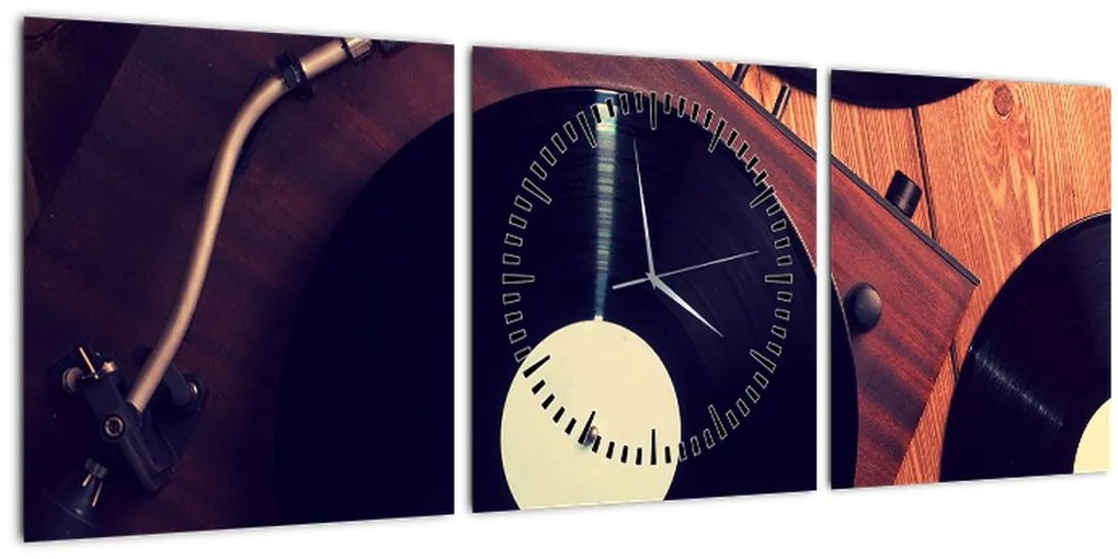 Obraz gramofónových dosiek (s hodinami) (90x30 cm)