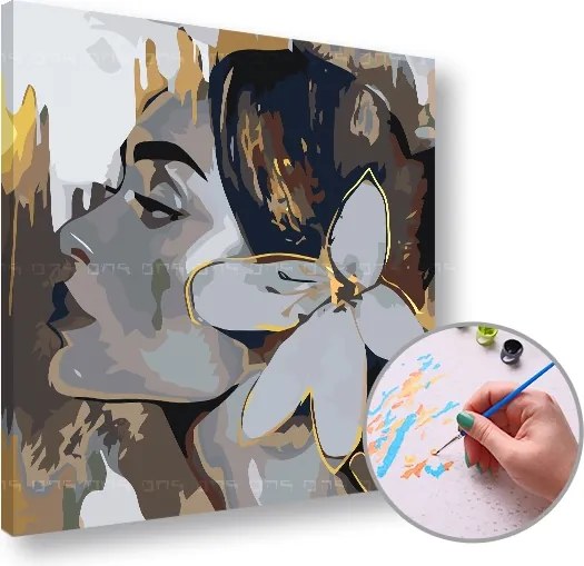 Maľovanie podľa čísel ŽENA S KVETOM VO VLASOCH – nízka náročnosť