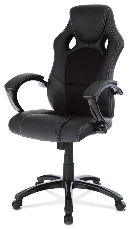 Športové kreslo KA-Y157 BK, čierna ekokoža a čierna látka MESH