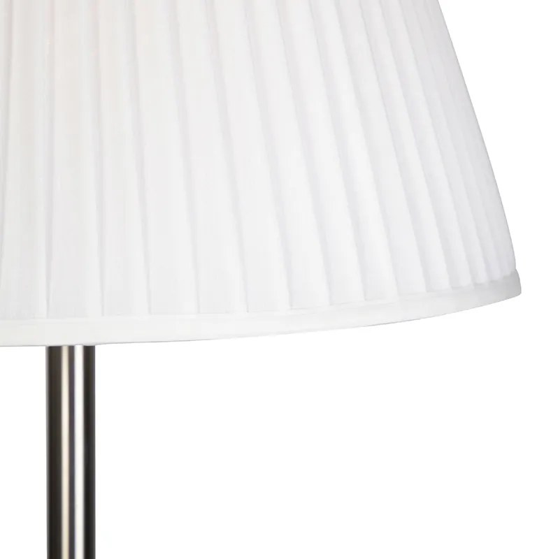 Moderná stojaca lampa oceľ s bielym plisovaným tienidlom 45 cm - Simplo