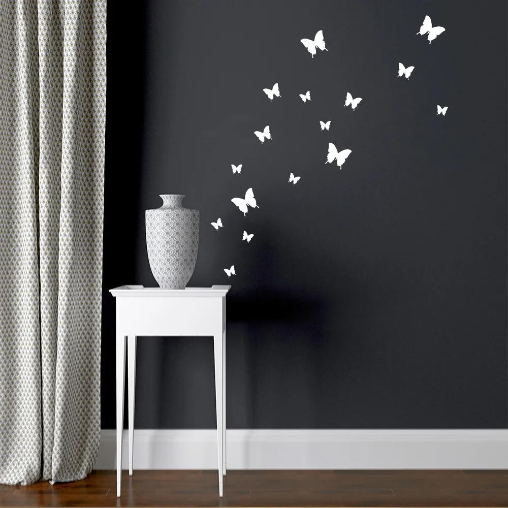 GLIX Sada motýľov - nálepky na stenu Biela 95 x 10 cm