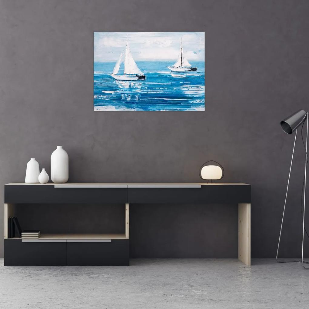 Obraz - Maľba jachty na mori (70x50 cm)