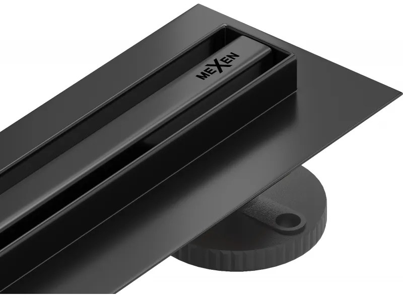MEXEN Flat nerezový sprchový žľab s rotačným 360° sifónom 150 cm, vzor SLIM, čierna matná, 1741150