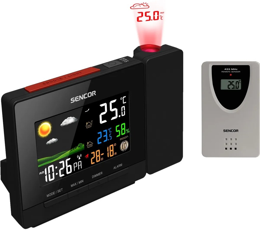 Sencor SWS 5400 meteostanica s projekciou a bezdrôtovým snímačom, čierna