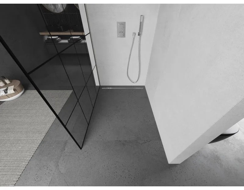 Mexen Kioto, sprchová zástena Walk-In 130 x 200 cm, 8mm číre sklo čierny vzor, brúsená oceľ profil, 800-130-101-97-77