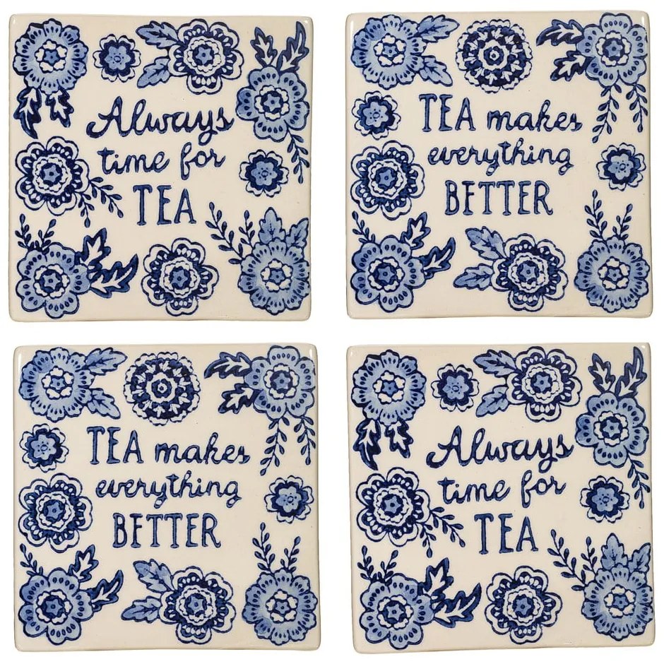 Bielo-modré keramické podtácky v súprave 4 ks Blue Willow – Sass & Belle