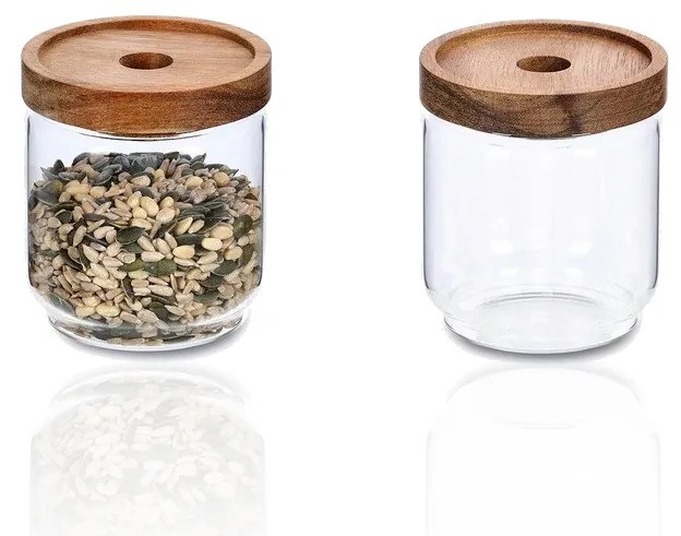 Sklenené dózy, 3 ks s akáciovým vekom, 260/440/950 ml