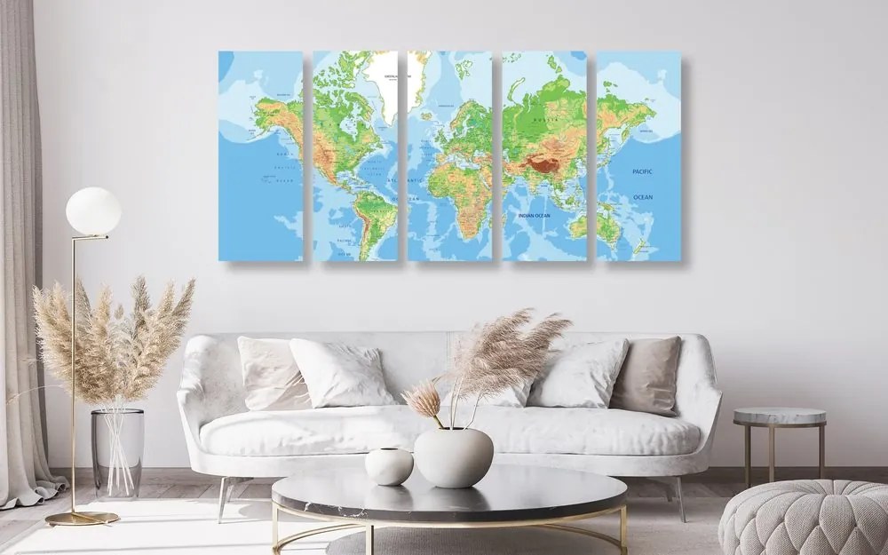 5-dielny obraz klasická mapa sveta Varianta: 100x50