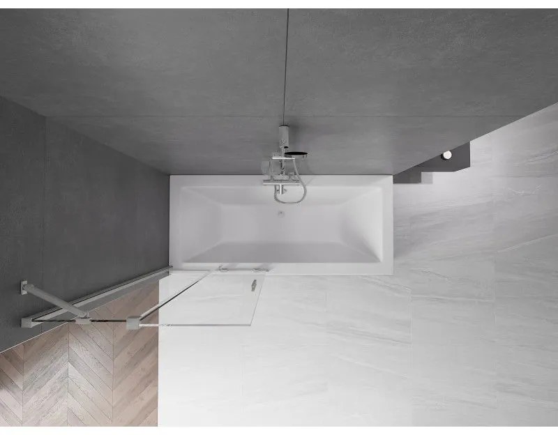 Mexen Velar, 2-krídlová posuvná vaňová zástena 85 x 150 cm, 8mm číre sklo, brúsená oceľ, 896-085-000-01-97