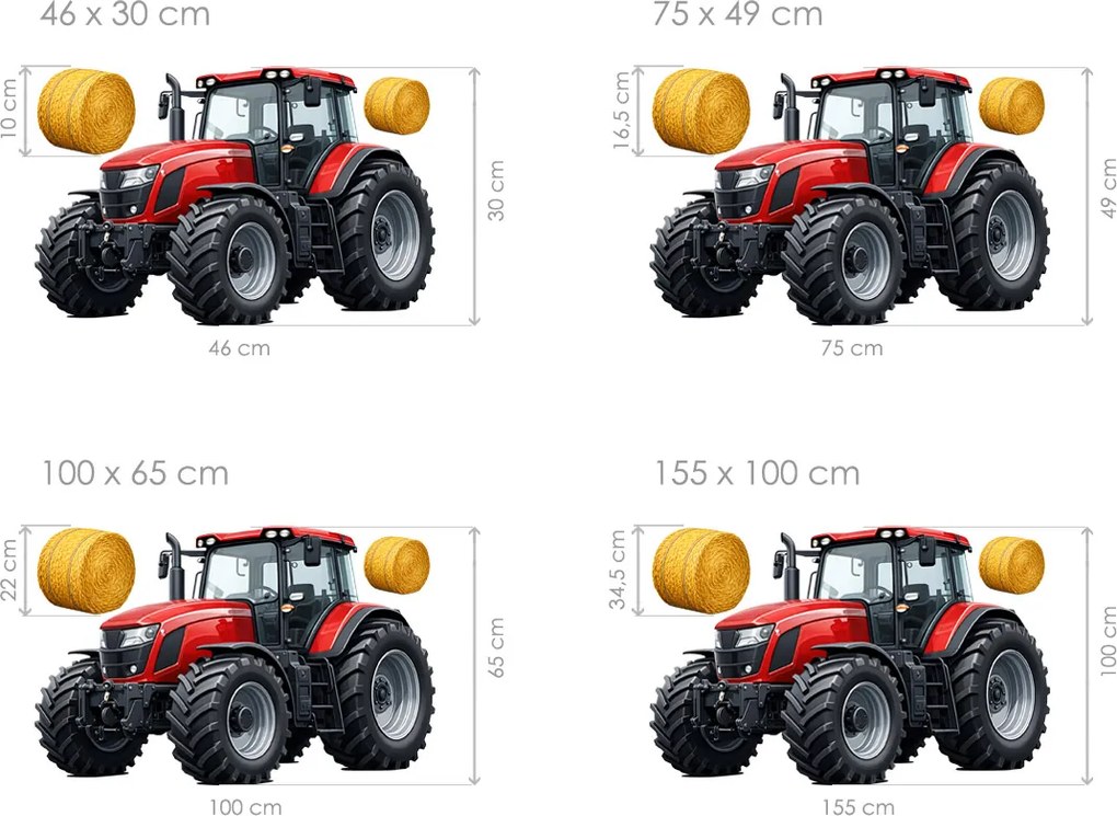 Červený traktor textilní prelepiteľná nálepka na stenu hárok 46 x 30 cm