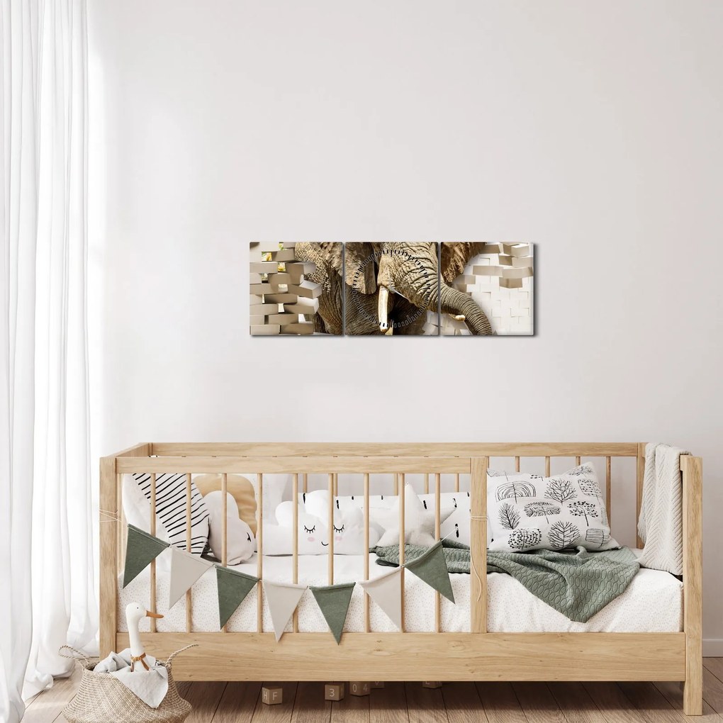 Obraz - Slon prerážajúci múr (s hodinami) (90x30 cm)