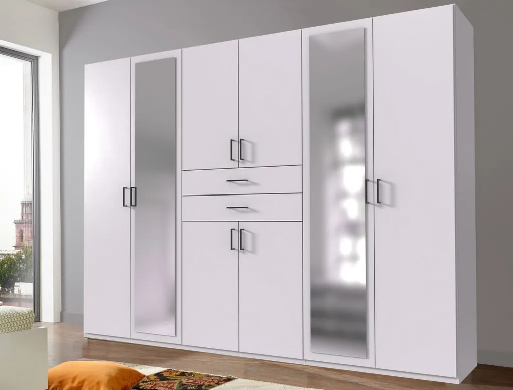 Šatníková skriňa so zrkadlami Düsseldorf, 270 cm, biela
