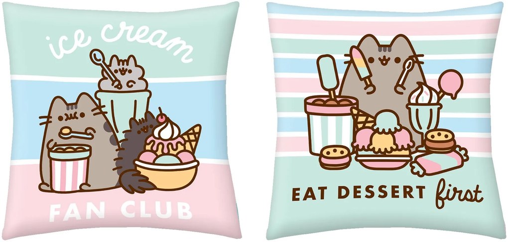 Obojstranný vankúš mačička Pusheen - motív Ice cream fan club - 40 x 40 cm