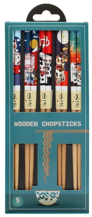 Drevené paličky v súprave 5 ks v prírodnej farbe Beckoning Cats – Rex London