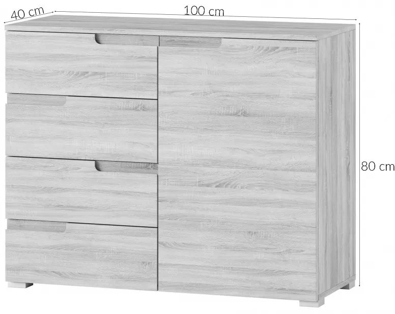 Komoda Selene 5 100 cm biela lesklá/matná