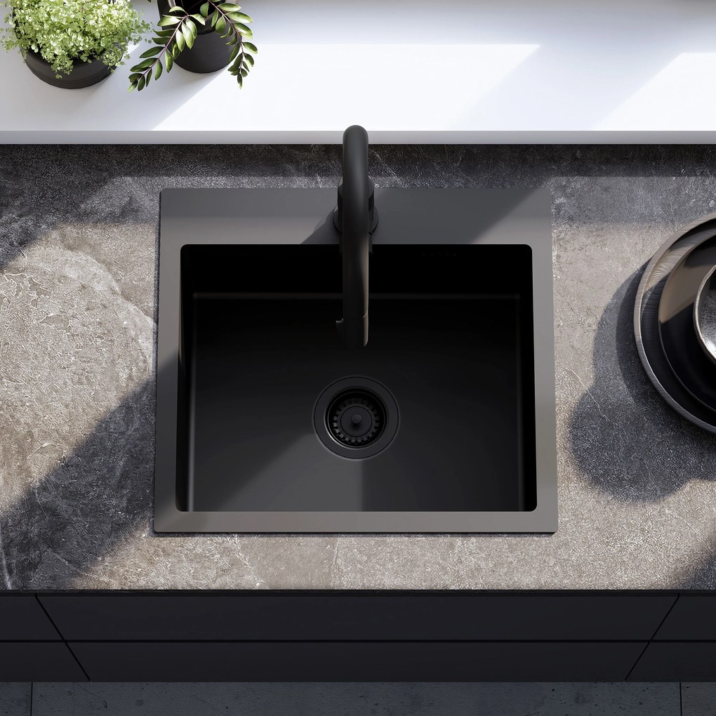Rea Leo, 1-komorový oceľový drez 500x450x185 mm, čierna matná, ZLE-06005
