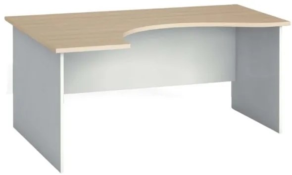 Rohový kancelársky pracovný stôl PRIMO FLEXI, zaoblený 160 x 120 cm, biela/dub prírodný, ľavý