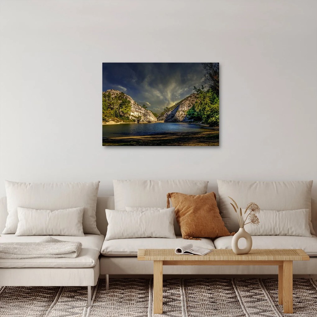 Obraz krajiny s jazerom (70x50 cm)