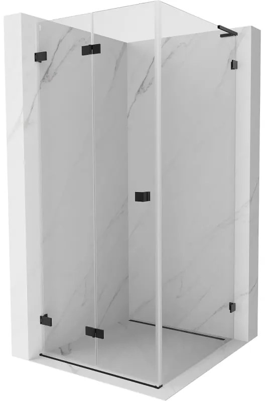 Mexen Lunar-F L, skladací sprchový kút ľavý 90 x 90 cm, 8mm číre sklo, čierny profil, 836L-090-090-70-00-L