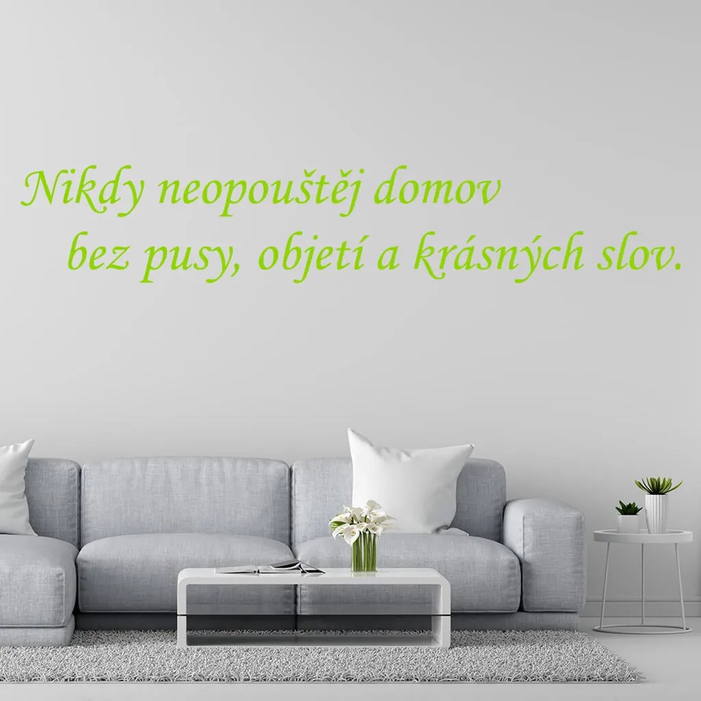 Veselá Stena Samolepka Nikdy neopúšťaj domov bez pusy, objatia a krásnych slov Farba: růžová, Veľkosť: 80 x 18 cm