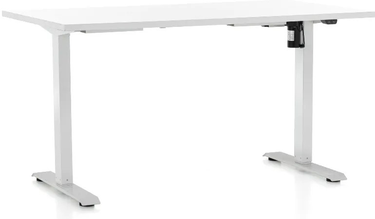 Výškovo nastaviteľný stôl OfficeTech A, 140 x 80 cm, biela podnož, biela