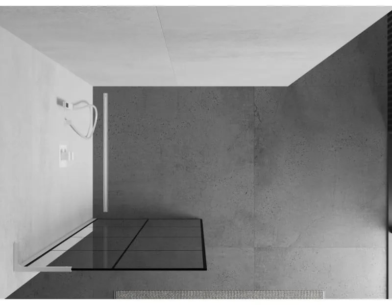 Mexen Kioto L, sprchová zástena Walk-In 70 x 200 cm, 8mm číre sklo čierny vzor, biely profil, 800-070-103-20-77