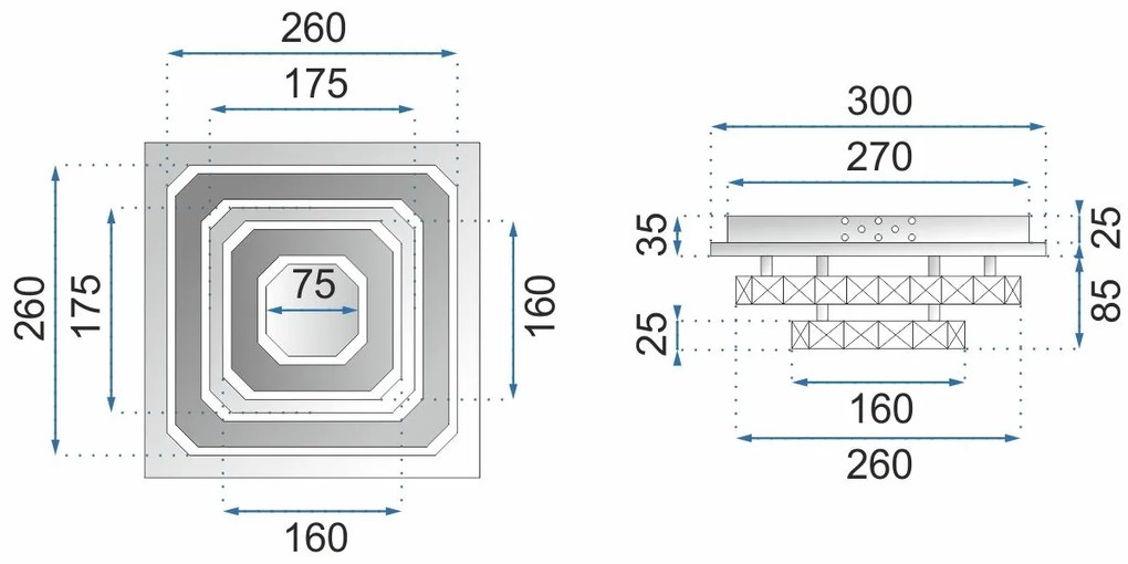 Toolight, LED 24W kryštálová stropná lampa štvorcová APP410-C, chrómová-zlatá, OSW-65008