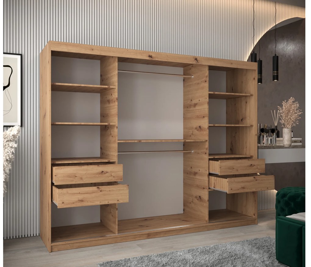 Šatníková skriňa 250 cm Toki 1 (Dub artisan + Dub artisan). Akcia -37%. Vlastná spoľahlivá doprava až k Vám domov. 1064953