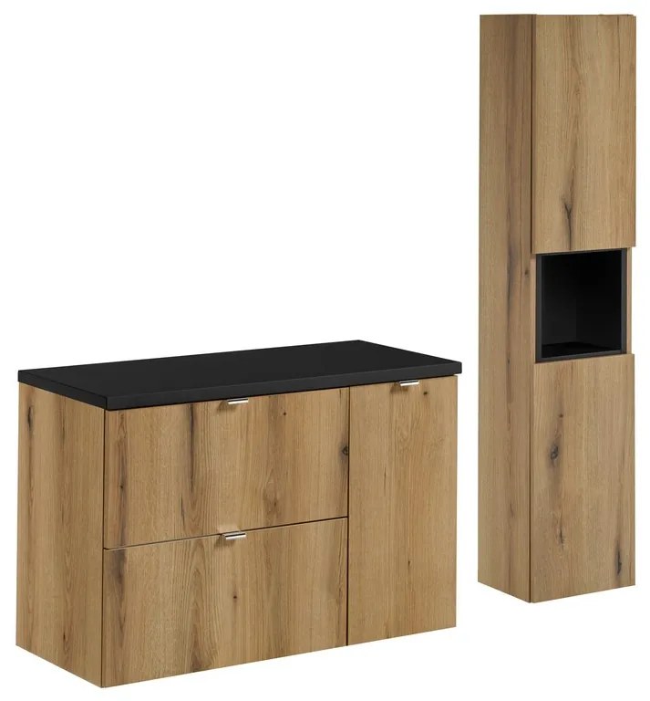 Kúpeľňová zostava Nova Oak 90 cm so skrinkami dub coast evoke/čierna