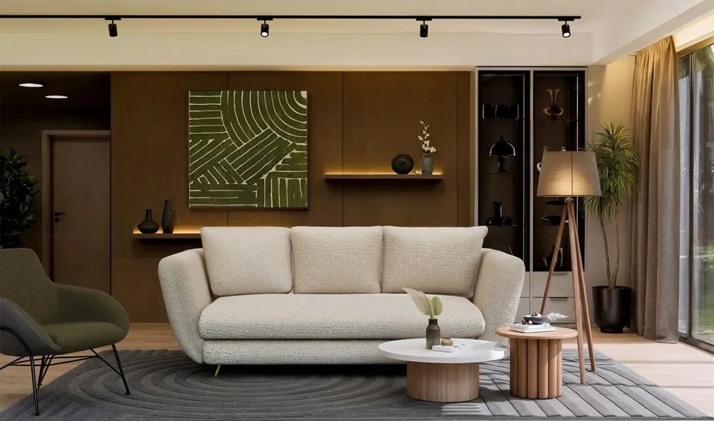 Třímístná rozkládací pohovka Saris 248 cm béžová/zlatá