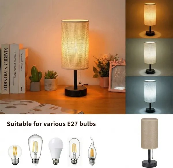Brilagi - Stolová lampa s USB portom TABLON 1xE27/25W/230V čierna/béžová