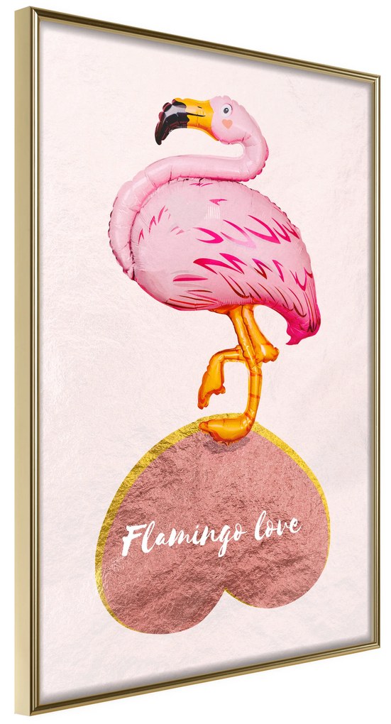 Artgeist Plagát - Flamingo in Love [Poster] Veľkosť: 30x45, Verzia: Zlatý rám s passe-partout