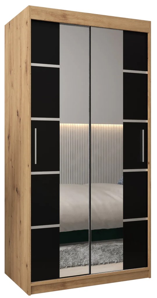 Šatníková skriňa 120 cm Verika 4 120 (dub artisan + čierna). Akcia -16%. Vlastná spoľahlivá doprava až k Vám domov. 1064260