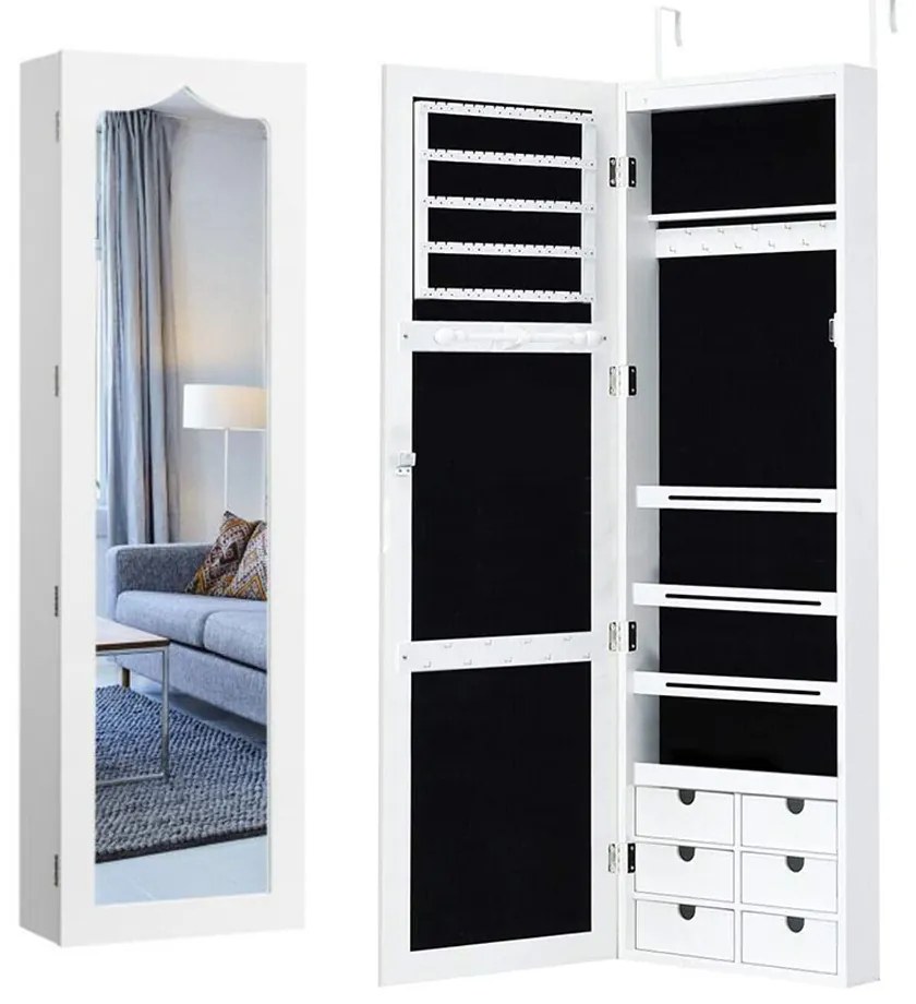 Nástenný zrkadlový držiak na šperky s osvetlením