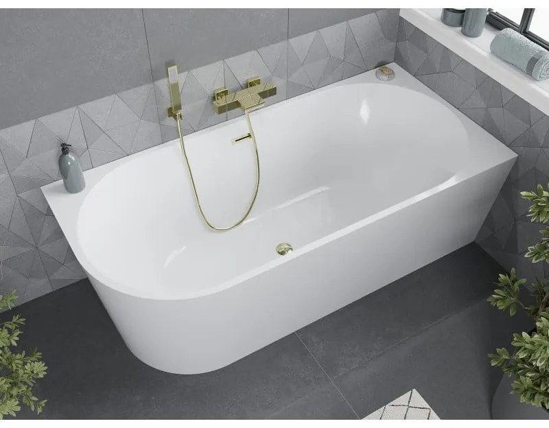 Mexen Mia, voľne stojaca rohová vaňa pravá 140 x 75 cm, biela, zlatý lesklý prepad, 52691407500P-50
